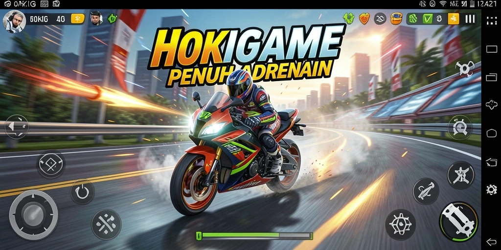 Tampilkan gameplay seru balapan motor di HOKIGAME.