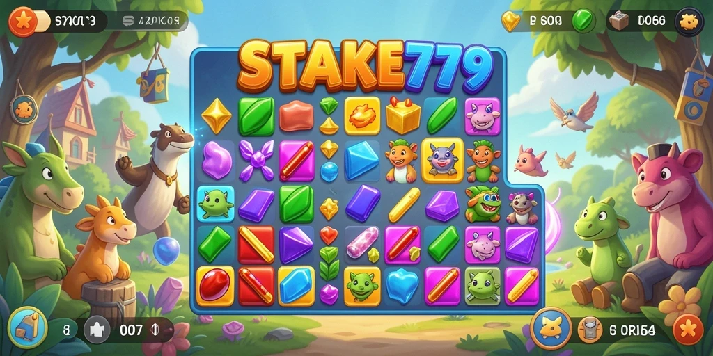 Tangkapan layar gameplay <strong>STAKE779</strong> yang menunjukkan tantangan mencocokkan objek warna-warni.